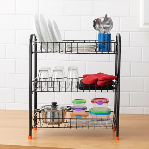 TechSrmaji Kitchen Counter Organizer Rack/Spice Rack/Foldable Metal Storage Rack/Bathroom Cosmetic Shelf MultiPurpose Stand/Kitchen Accessories (Black) - Image 2