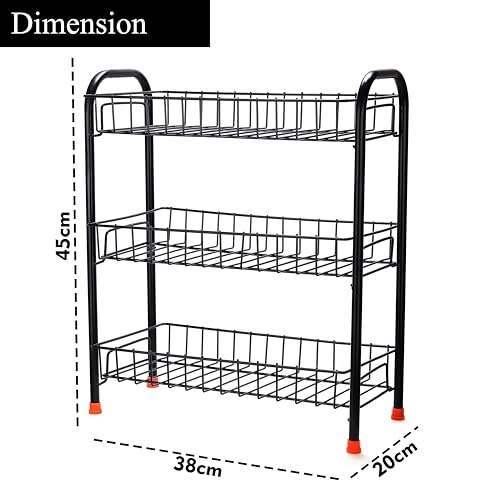 TechSrmaji Kitchen Counter Organizer Rack/Spice Rack/Foldable Metal Storage Rack/Bathroom Cosmetic Shelf MultiPurpose Stand/Kitchen Accessories (Black) - Image 5
