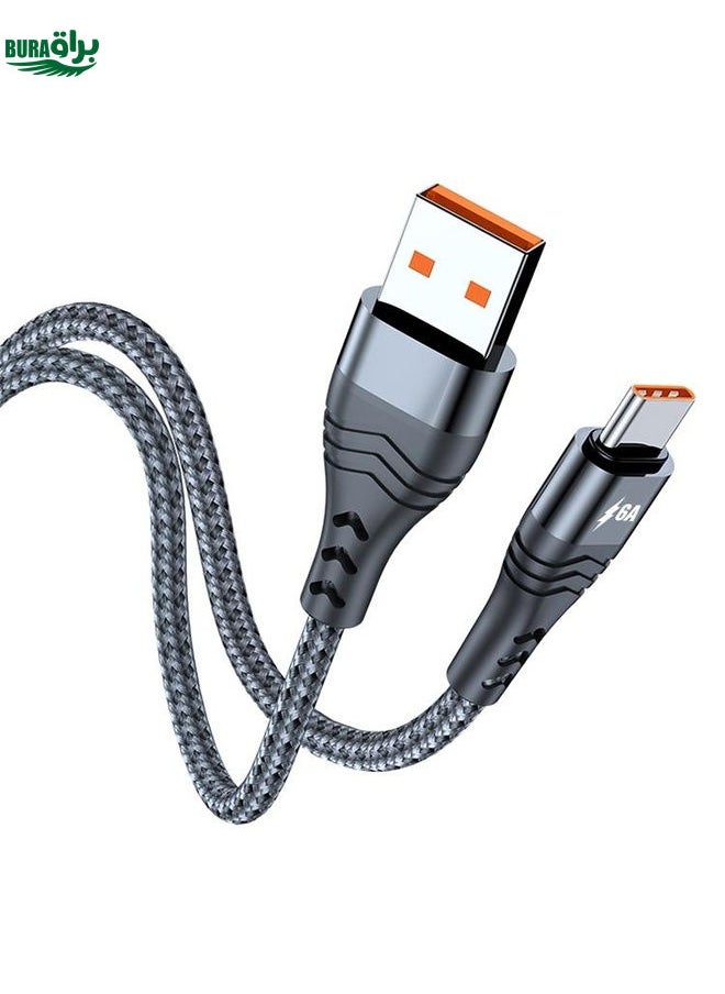 BURAQ ADC-005 6A USB to USB-C / Type-C Weave Fast Charging Data Cable, Length:2m(Black)  - Image 1