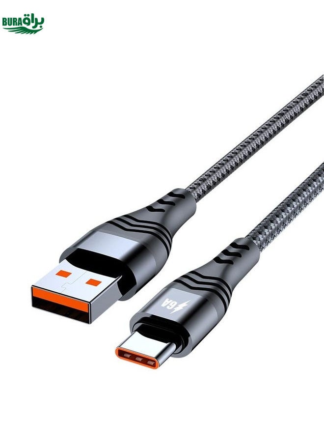 BURAQ ADC-005 6A USB to USB-C / Type-C Weave Fast Charging Data Cable, Length:2m(Black)  - Image 2