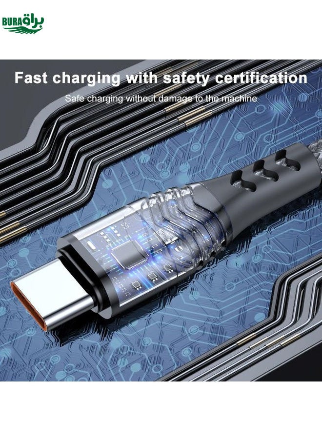 BURAQ ADC-005 6A USB to USB-C / Type-C Weave Fast Charging Data Cable, Length:2m(Black)  - Image 5
