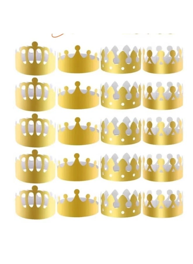 20 Pieces Gold, 4 Styles Adjustable Party Hats, Paper Crowns for Birthdays, Queens, Jubilee Decorations for Celebrations, Jubilee Parties - Image 1