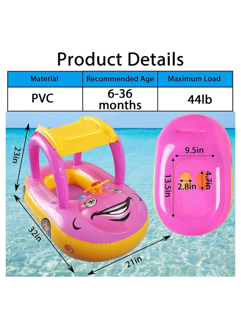 Y&D Baby Pool Float with UPF 50+ Canopy, Car Shaped Inflatable Swim Sunshade Safty Seat, Swimming Summer Beach Outdoor Play for Age of 6-36 Months - Image 4
