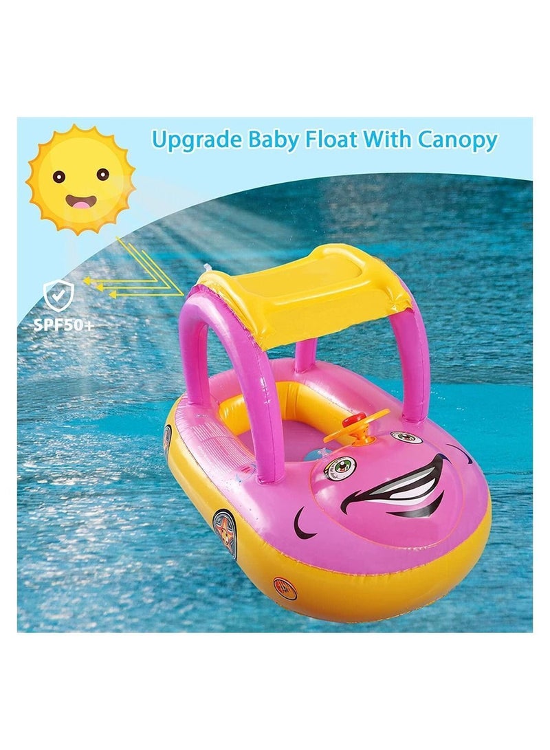 Y&D Baby Pool Float with UPF 50+ Canopy, Car Shaped Inflatable Swim Sunshade Safty Seat, Swimming Summer Beach Outdoor Play for Age of 6-36 Months - Image 3