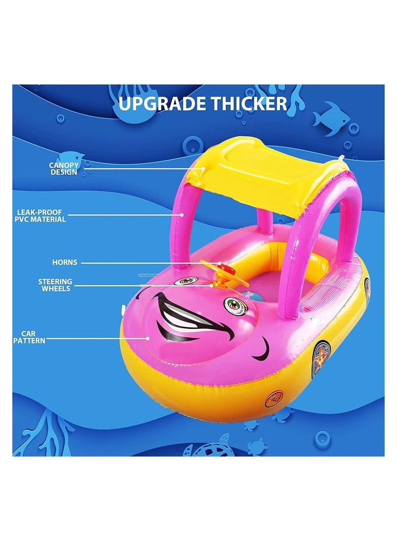 Y&D Baby Pool Float with UPF 50+ Canopy, Car Shaped Inflatable Swim Sunshade Safty Seat, Swimming Summer Beach Outdoor Play for Age of 6-36 Months - Image 5