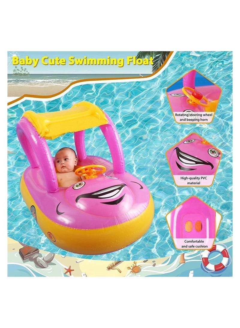 Y&D Baby Pool Float with UPF 50+ Canopy, Car Shaped Inflatable Swim Sunshade Safty Seat, Swimming Summer Beach Outdoor Play for Age of 6-36 Months - Image 1