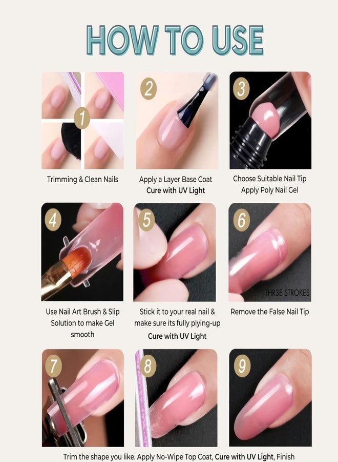 THR3E STROKES Poly Nail Gel Extension Kit for Builder Gel, UV Nail Art Kit, Nail Extension Set, Glue-Free Manicure and Pedicure Set (WFF)(PINK,WHITE,CLEAR) - Image 2