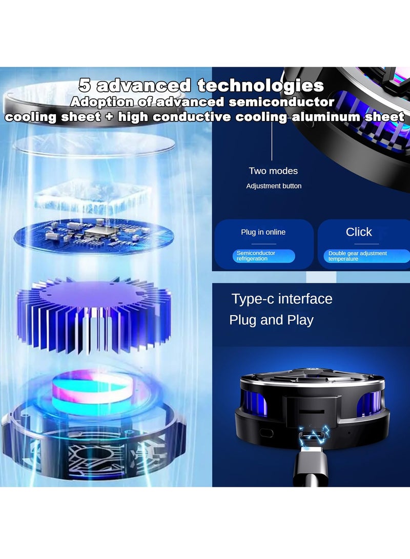 وسادة تبريد للهاتف المحمول، مبرد مغناطيسي للهاتف المحمول مع شريحة تبريد أشباه الموصلات، مروحة سطح مكتب USB عالمية، مناسبة لأجهزة Android / الكمبيوتر اللوحي / iPad 【شاشة رقمية للألعاب + مشبك + غلاف إ - Image 4