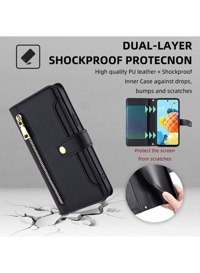 S-TOP Case For LG K52 Sheep Texture Cross-body Zipper Wallet Leather Phone Case - Image 4