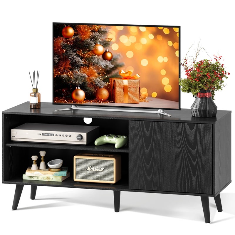 WLIVE TV Stand for 55 Inch TVs Entertainment Center with Storage Cabinet MidCentury TV Stands for Living Room and Bedroom 50 TV Console Black