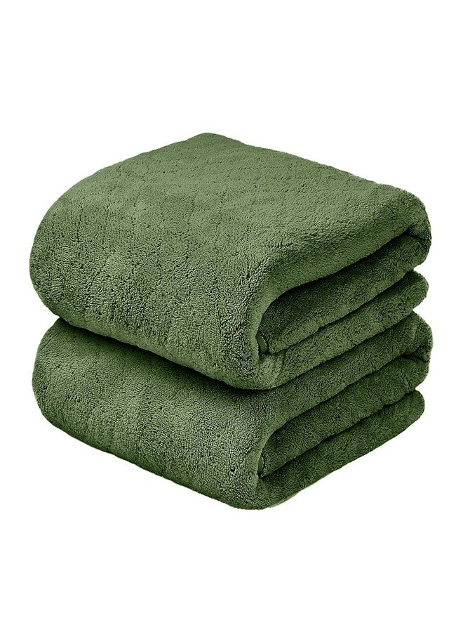 JML Microfiber Bath Towels Set of 2, Oversized, Ultra Soft, Super Absorbent, Fast Drying, No Fading Large Bathroom Towel for Yoga, Sauna, Travel, Fitness (Coral Fleece - Olive-Green, 30 in x 60 in) - Image 1