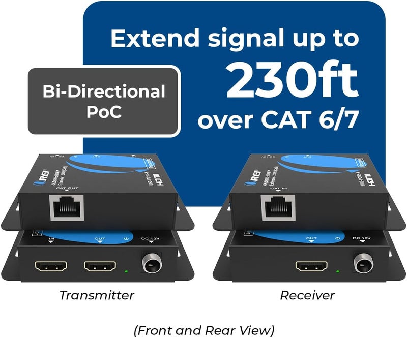 OREI 4K HDMI Extender Balun UltraHD 4K @ 60Hz 4:4:4 Over Single CAT6/7 Cable with HDR & IR Control-Ethernet Cable Up to 165 ft- Loop Out (UHD-IPC165-K) - Image 2