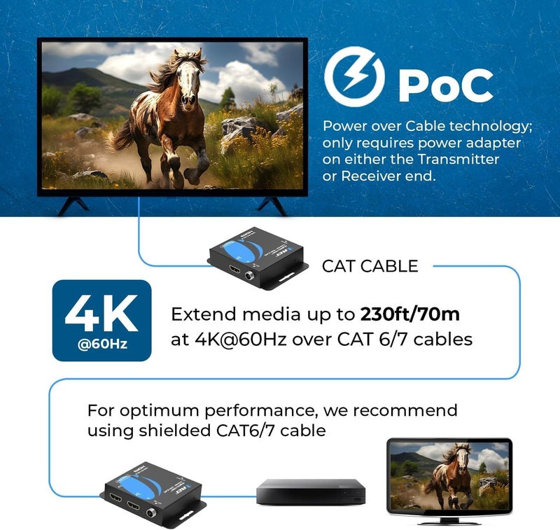 OREI 4K HDMI Extender Balun UltraHD 4K @ 60Hz 4:4:4 Over Single CAT6/7 Cable with HDR & IR Control-Ethernet Cable Up to 165 ft- Loop Out (UHD-IPC165-K) - Image 4