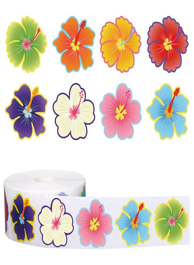 Whaline 1000Pcs Hawaiian Tropical Luau Stickers Summer Hibiscus Sticker Self Adhesive Aloha Floral Stickers Roll Colorful Flowers Label Sticker Decal for Envelope Card Rewards Party Favors, 8 Designs - Image 1
