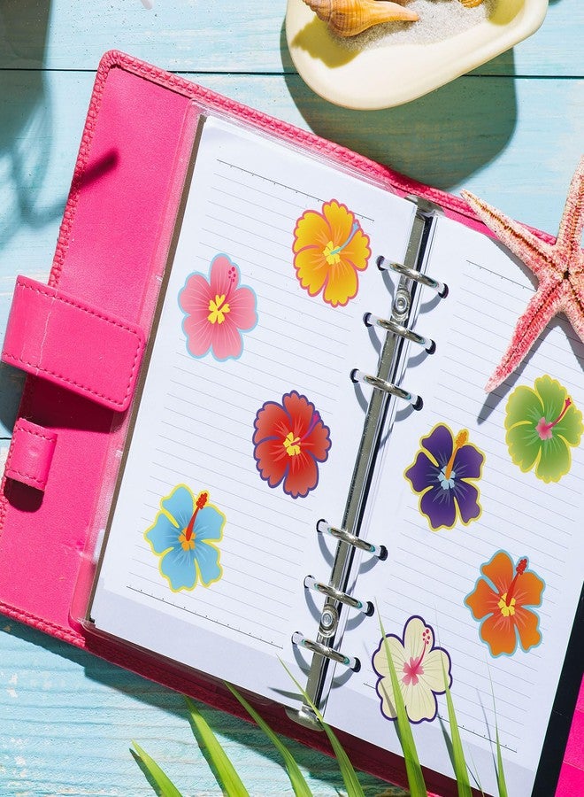 Whaline 1000Pcs Hawaiian Tropical Luau Stickers Summer Hibiscus Sticker Self Adhesive Aloha Floral Stickers Roll Colorful Flowers Label Sticker Decal for Envelope Card Rewards Party Favors, 8 Designs - Image 5