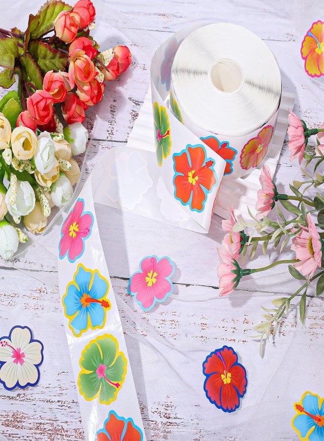 Whaline 1000Pcs Hawaiian Tropical Luau Stickers Summer Hibiscus Sticker Self Adhesive Aloha Floral Stickers Roll Colorful Flowers Label Sticker Decal for Envelope Card Rewards Party Favors, 8 Designs - Image 3