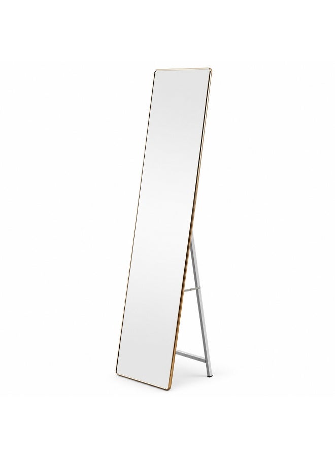 alsaada home Full-Length Free Standing Floor Mirror with Wheels & Metal Frame, 160x40 cm - Gold - Image 1