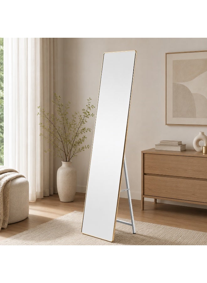 alsaada home Full-Length Free Standing Floor Mirror with Wheels & Metal Frame, 160x40 cm - Gold - Image 2