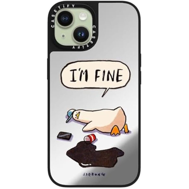 Casetify Mirror iPhone 15 Case 【Reflective / 4.9ft Drop Protection/Compatible with Magsafe】 - I'm fine - Silver on Black - Image 3
