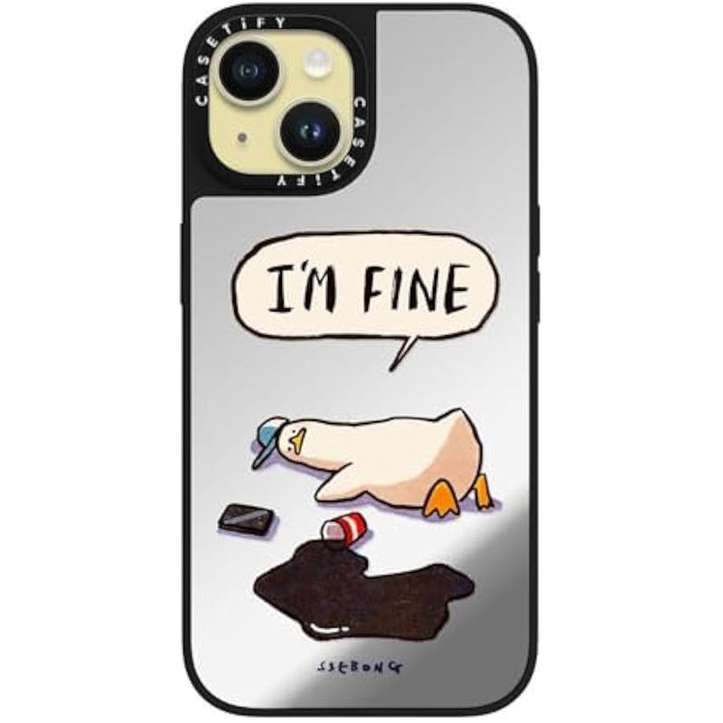 Casetify Mirror iPhone 15 Case 【Reflective / 4.9ft Drop Protection/Compatible with Magsafe】 - I'm fine - Silver on Black - Image 2