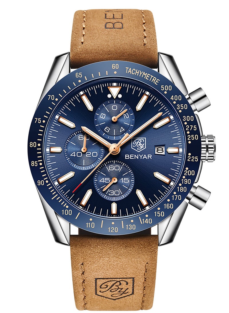 بينيار بواسطة بينيار ساعة للرجال التناظرية الكوارتز كرونوغراف للماء مصمم مضيئ للرجال ساعات المعصم الأعمال الرياضة العادية اللباس ساعة مع حزام السيليكون هدايا أنيقة للرجال - Image 2