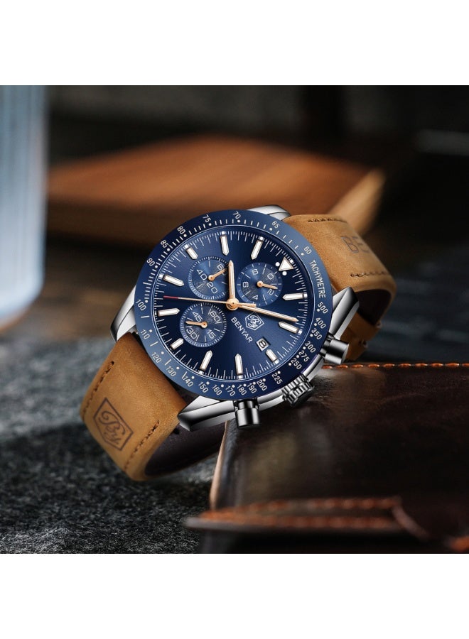 BENYAR BY BENYAR Men's Chronograph Watch 30 m Waterproof Luminous Classic Fashion Watches Large Dial Date Analogue Quartz Watch Elegant Gift for Men BY5140 - Image 4