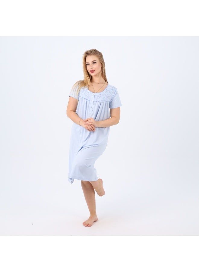 zecotex  Women's Cotton Embroidered Nightgown | Short Sleeve Sleep Dress with Button Front | Soft & Breathable Plus Size Nightwear (M–5XL)  - Image 4