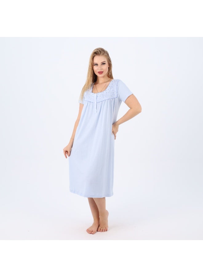 zecotex  Women's Cotton Embroidered Nightgown | Short Sleeve Sleep Dress with Button Front | Soft & Breathable Plus Size Nightwear (M–5XL)  - Image 2