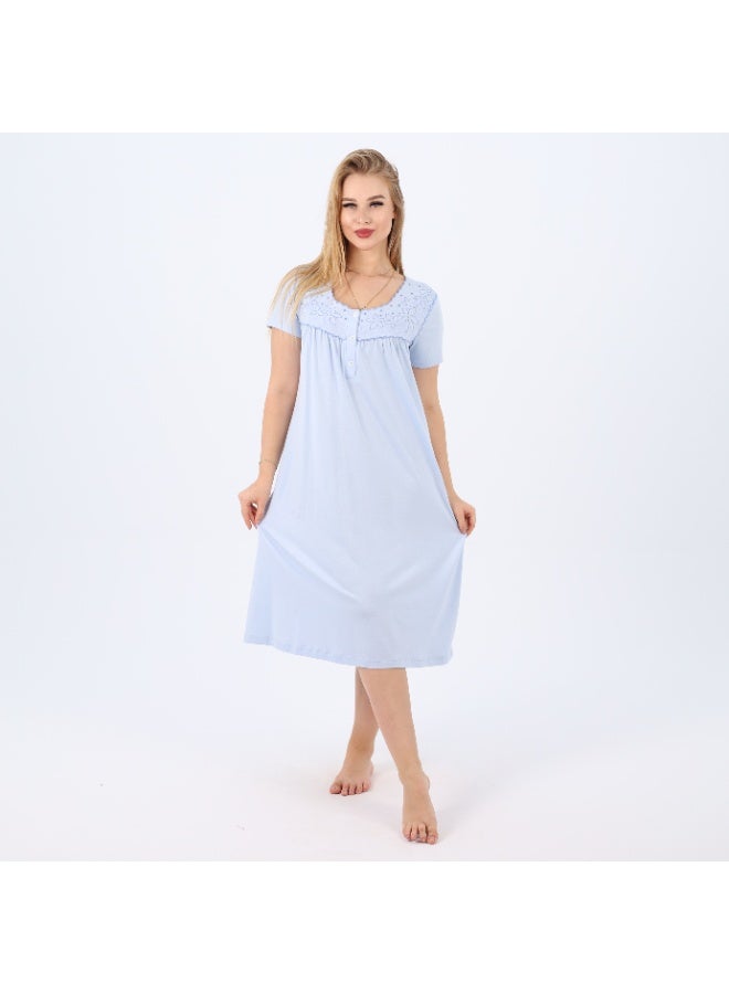 zecotex  Women's Cotton Embroidered Nightgown | Short Sleeve Sleep Dress with Button Front | Soft & Breathable Plus Size Nightwear (M–5XL)  - Image 3