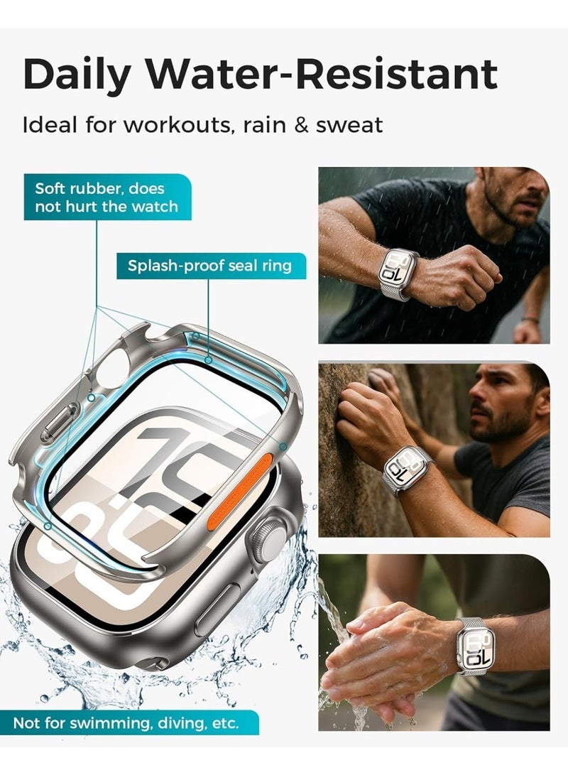 حافظة مقاومة للماء متوافقة مع ساعة ابل سيريز 11/10 46 ملم مع واقي شاشة من الزجاج المقوى، غطاء حماية كامل التغطية 360 درجة لساعة ابل اي ووتش 46 ملم، تيتانيوم - Image 5