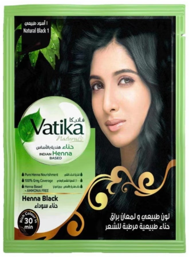 Naturals Black Henna Hair Color (Pack of 6 Sachets) - Natural Henna Extracts - Ammonia-Free Permanent Hair Dye - Long-Lasting Rich Black Shine & Full Gray Coverage
