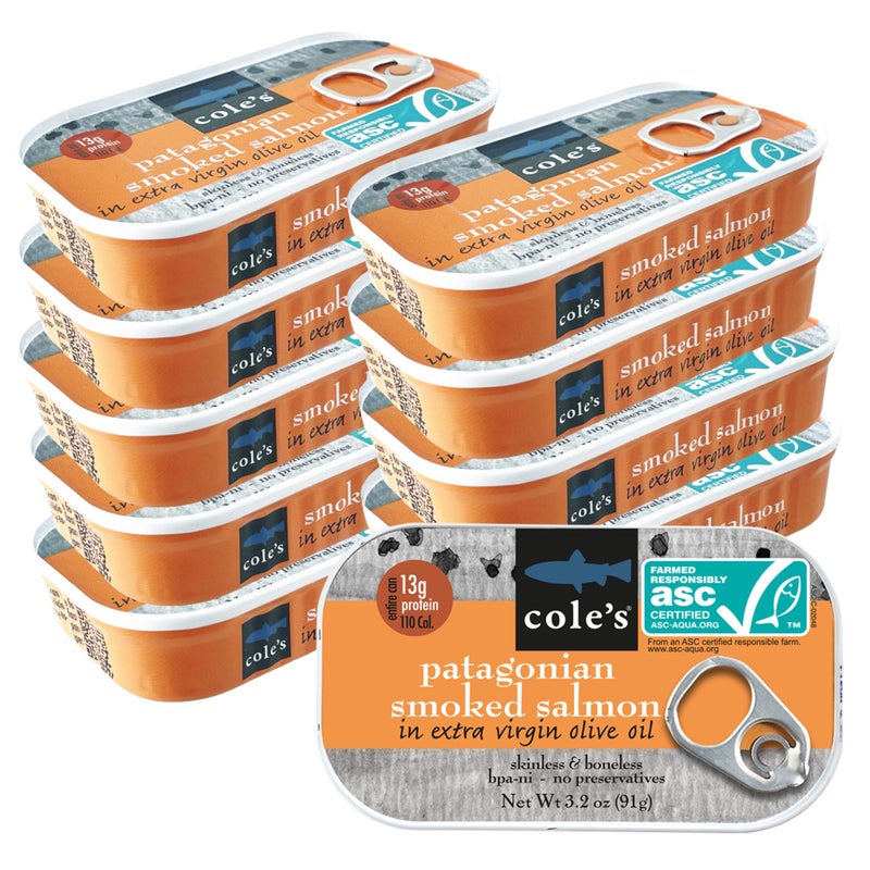 COLE'S COLES SEAFOOD  Hand Packed Smoked Salmon in Extra Virgin Olive Oil Preservative Free Seafood Canned Fish High in Protein 32 oz Can  Pack of 10 - Image 3