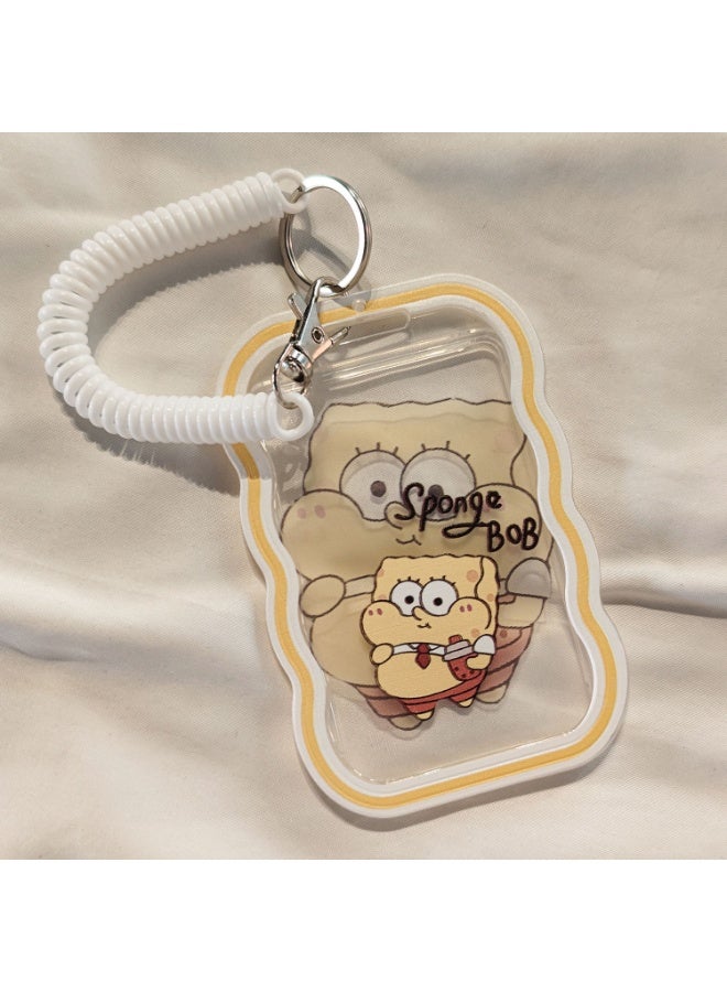 NIBEMINENT 1 - Piece Milk Tea SpongeBob Kpop Photo Card Holder Pendant Key Chain ID Badge Holder ID Card Holder Photo Card Protector for School ID Office ID Access Card for Women Girls
