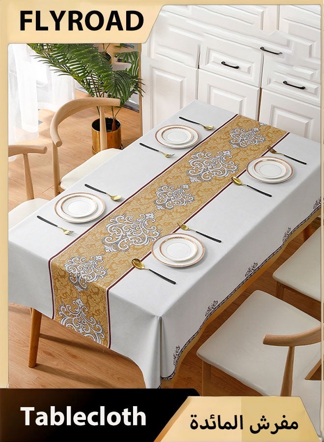 فلاي رود مفرش طاولة مستطيل مقاوم للماء 90*150 سم، مقاوم للماء والزيت والحروق، متين ومقاوم للتجاعيد، تصميم أنيق، نسيج عالي الجودة ومقاوم للغسل، مناسب للمنزل وغرفة المعيشة والخارجية وما إلى ذلك.