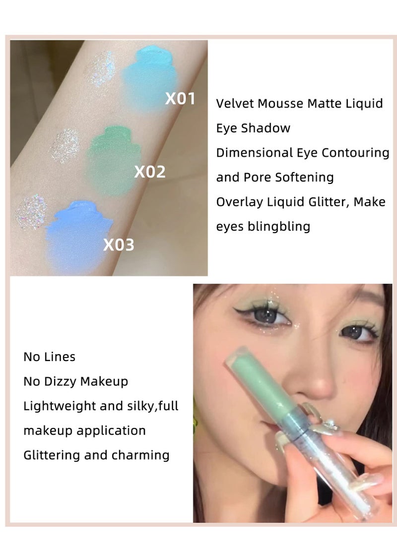 SYOSI Liquid Matte Eye Shadow 2 in 1 Long Lasting Glitter Shimmer Quick Drying Easy to Apply Makeup 3 Pcs High Pigmented Velvet Cream Eyeshadow Eyeliner Stick  - Image 3