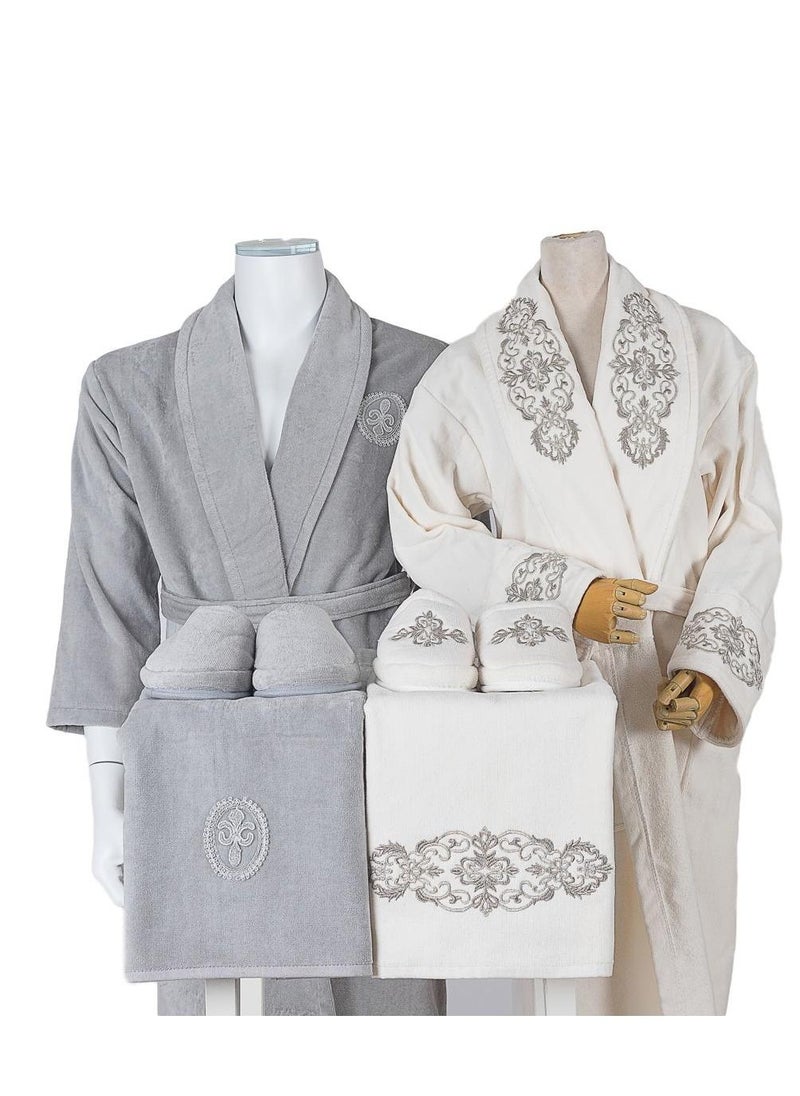 LAMA Home Tekstil Set Bath Robe Grey Madrid Cables  - Image 1