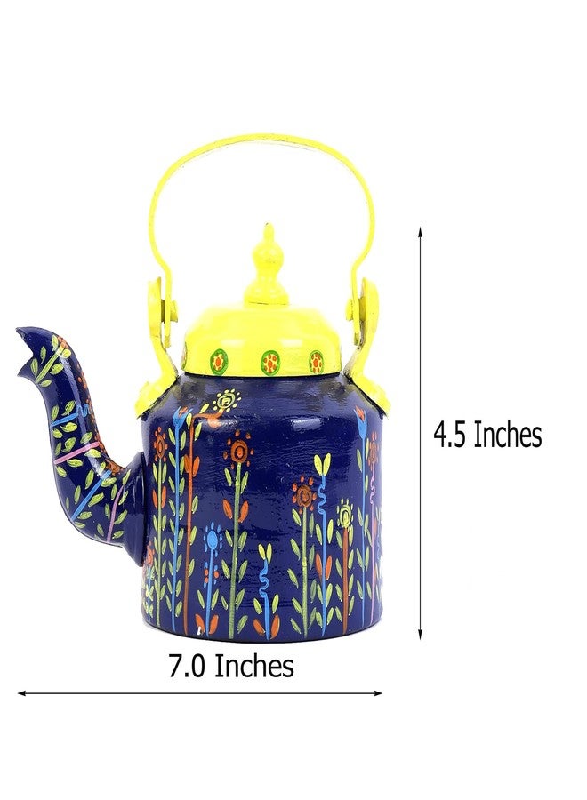 Indha Hand-Painted Blue & Yellow Decorative Kettle | Tea/Coffee Table Accent | Handmade Living Room Showpiece | Unique Gift for Home, Festive Decor, Diwali - Image 5