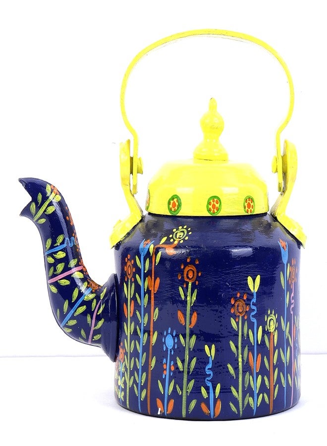 Indha Hand-Painted Blue & Yellow Decorative Kettle | Tea/Coffee Table Accent | Handmade Living Room Showpiece | Unique Gift for Home, Festive Decor, Diwali - Image 2