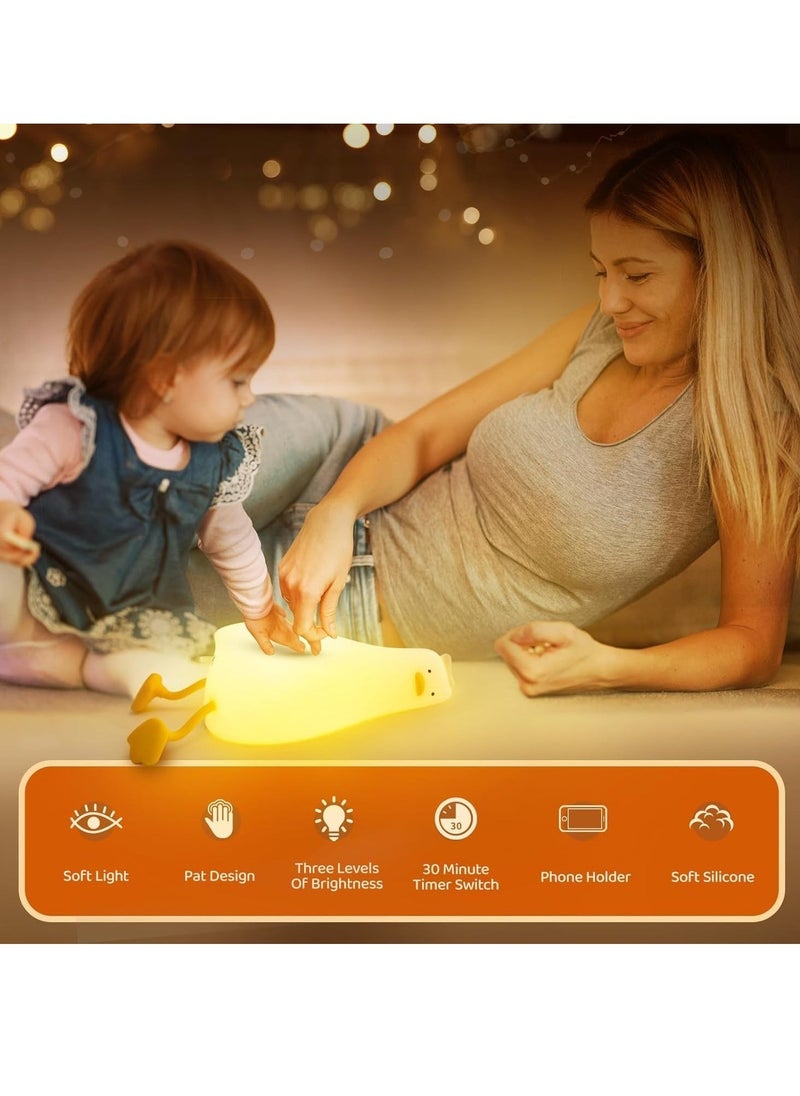 JAJEEK Duck Lamp, 3-Level Dimmable Duck Night Light for Kids, Rechargeable Silicone LED Lying Flat Duck Night Light, Touch Control Ducky Lay Lamp for Breastfeeding, Toddler Room & Kids Room Decor, Soft Night Light for Babies - Image 2