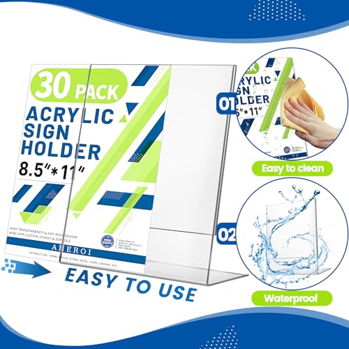 Aheroi Acrylic Sign Holder 8.5 x 11, 30Pcs Plastic Sign Holder 8.5 x 11 Standing, Clear Paper Holders Acrylic Paper Document Holders, Plastic Stands Flyer Display,Office School Table Supplies - Image 4