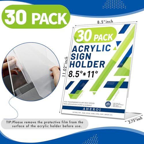 Aheroi Acrylic Sign Holder 8.5 x 11, 30Pcs Plastic Sign Holder 8.5 x 11 Standing, Clear Paper Holders Acrylic Paper Document Holders, Plastic Stands Flyer Display,Office School Table Supplies - Image 2