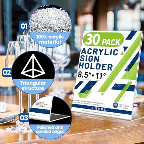 Aheroi Acrylic Sign Holder 8.5 x 11, 30Pcs Plastic Sign Holder 8.5 x 11 Standing, Clear Paper Holders Acrylic Paper Document Holders, Plastic Stands Flyer Display,Office School Table Supplies - Image 3