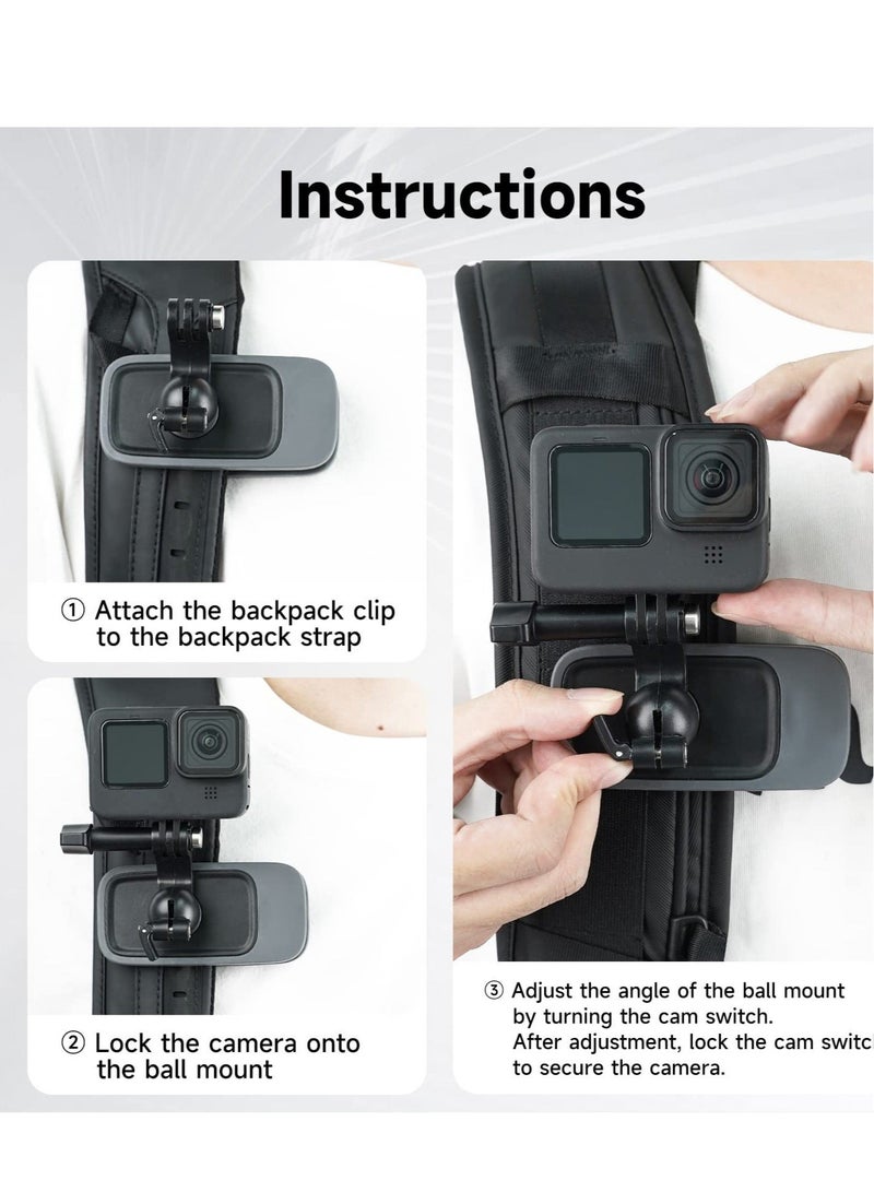 Captaintech Swivel Backpack Clip Mount with Ball Head Pivot Arm, Bag Shoulder Body Strap Holder Attach for GoPro Max Hero 11 10 9 8 7 6 5, Insta360 X2 X3, DJI Action 2 3 Accessories - Image 4