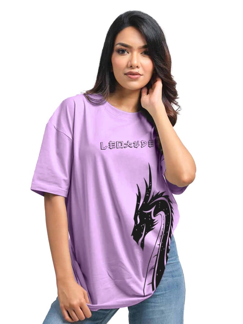 LEOTUDE Cotton Blend Womens Oversized Round Neck Half Sleeve T-Shirts (SP-7VRUVTXIYVLK5HCZ_Purple2_M) - Image 1