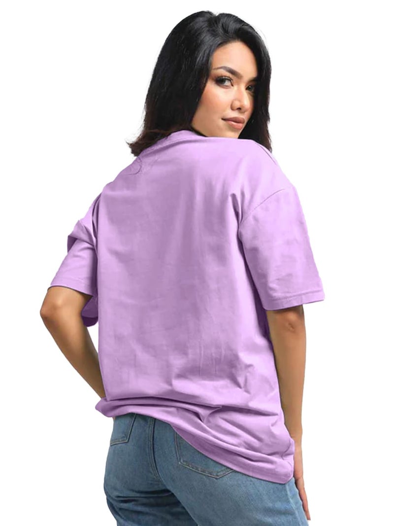 LEOTUDE Cotton Blend Womens Oversized Round Neck Half Sleeve T-Shirts (SP-7VRUVTXIYVLK5HCZ_Purple2_M) - Image 2