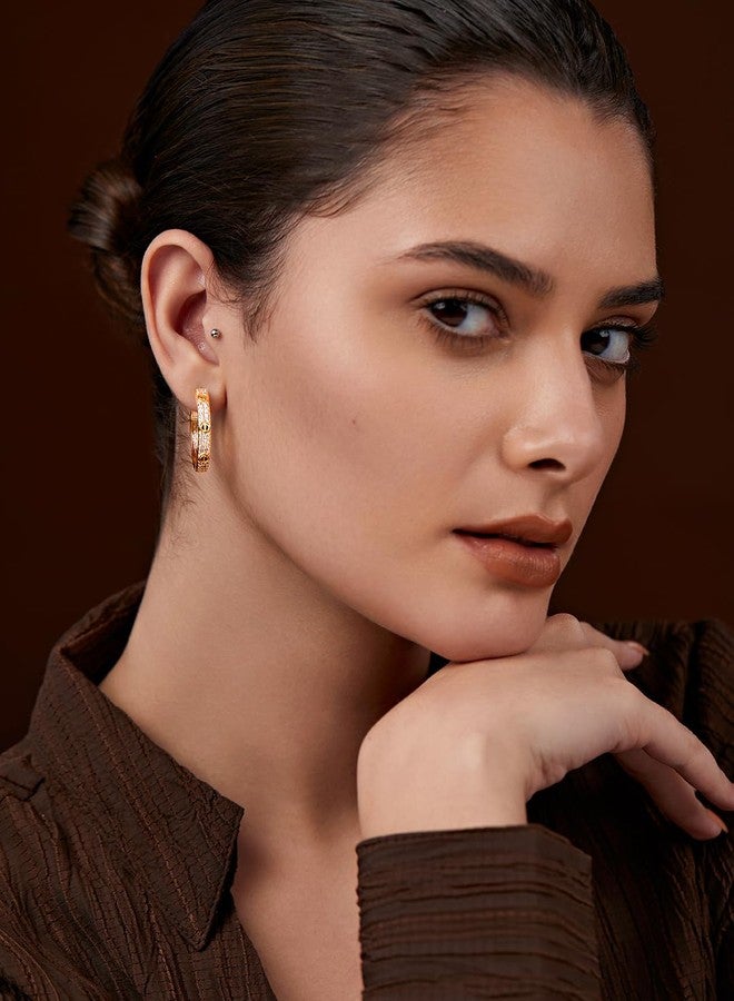 MINUTIAE Stylish Sparkling Cubic Zirconia Diamond Hoop Earrings for Women and Girls (Gold) - Image 5