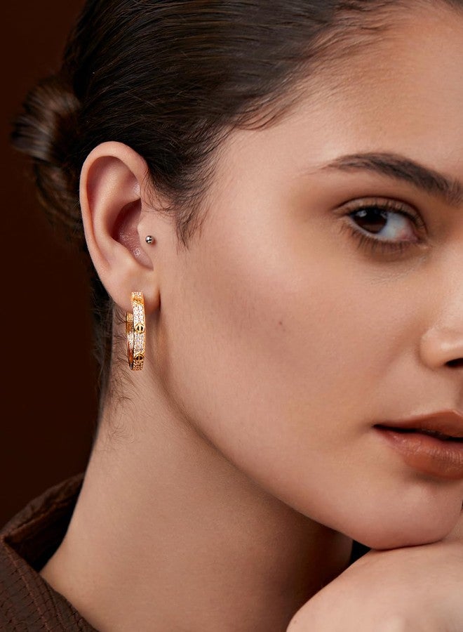 MINUTIAE Stylish Sparkling Cubic Zirconia Diamond Hoop Earrings for Women and Girls (Gold) - Image 3