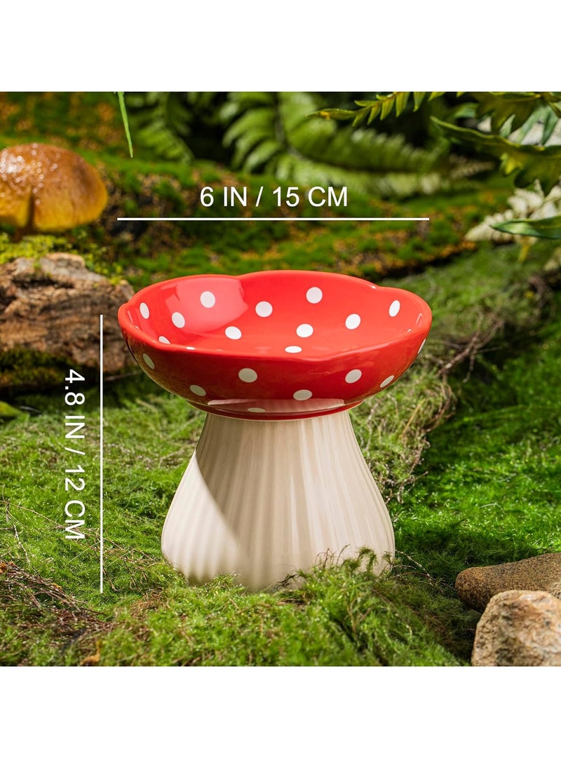 Mushroom Raised Cat Bowl, Cute Polka Dot Ceramic High Feet To Protect The Cervical Vertebrae And Prevent The Cat Bowl From Tipping Over. Cat Food And Water Bowl, For Small Dogs (Red) - Image 2