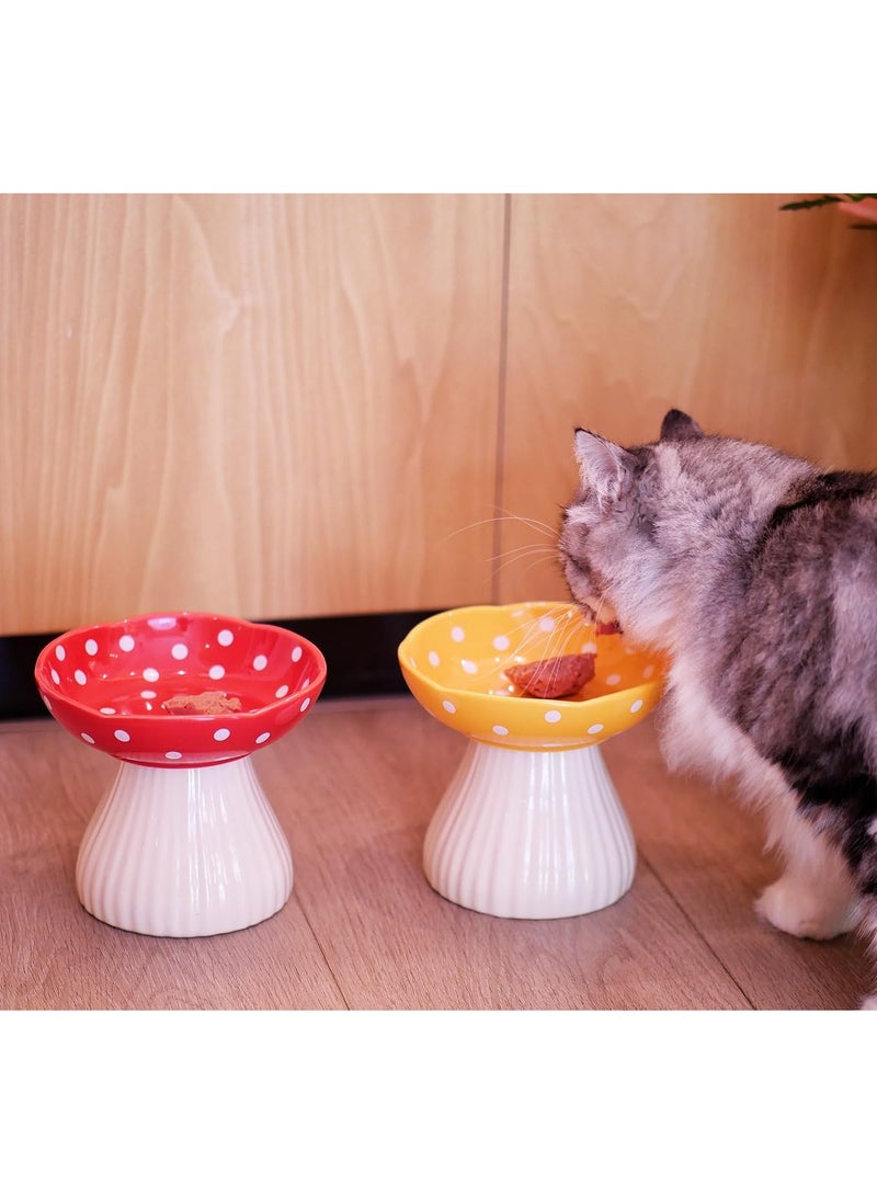 Mushroom Raised Cat Bowl, Cute Polka Dot Ceramic High Feet To Protect The Cervical Vertebrae And Prevent The Cat Bowl From Tipping Over. Cat Food And Water Bowl, For Small Dogs (Red) - Image 4