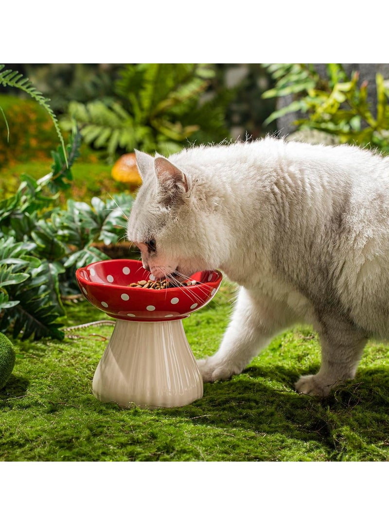 Mushroom Raised Cat Bowl, Cute Polka Dot Ceramic High Feet To Protect The Cervical Vertebrae And Prevent The Cat Bowl From Tipping Over. Cat Food And Water Bowl, For Small Dogs (Red) - Image 3